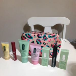 Clinique travel size skin care with cosmetic bag